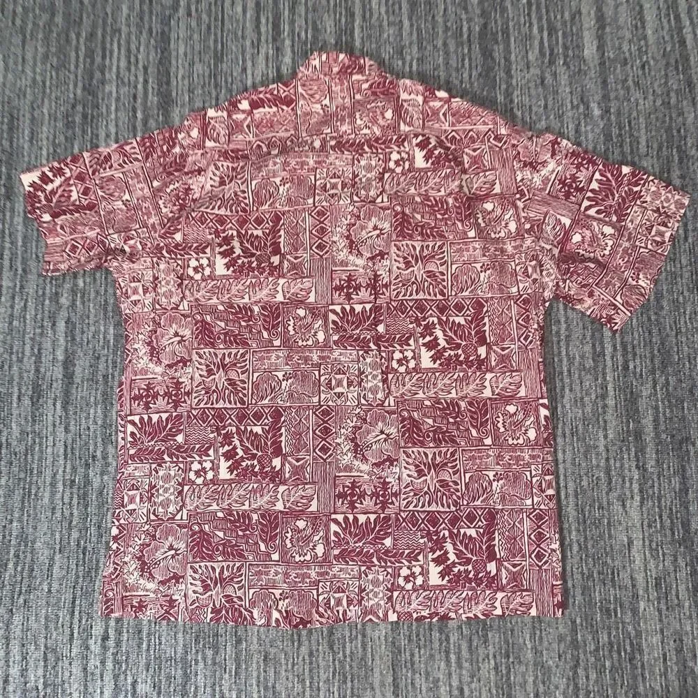 Vintage‎ Pride of Hawaii Mens XL Button Front Shirt Burgundy Floral Short Sleeve
